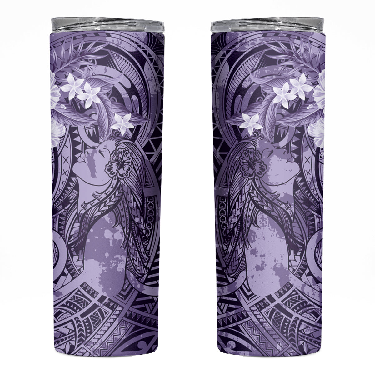 Pacific Beauty Girl Skinny Tumbler Violet Polyneisan Tribal Vintage Motif