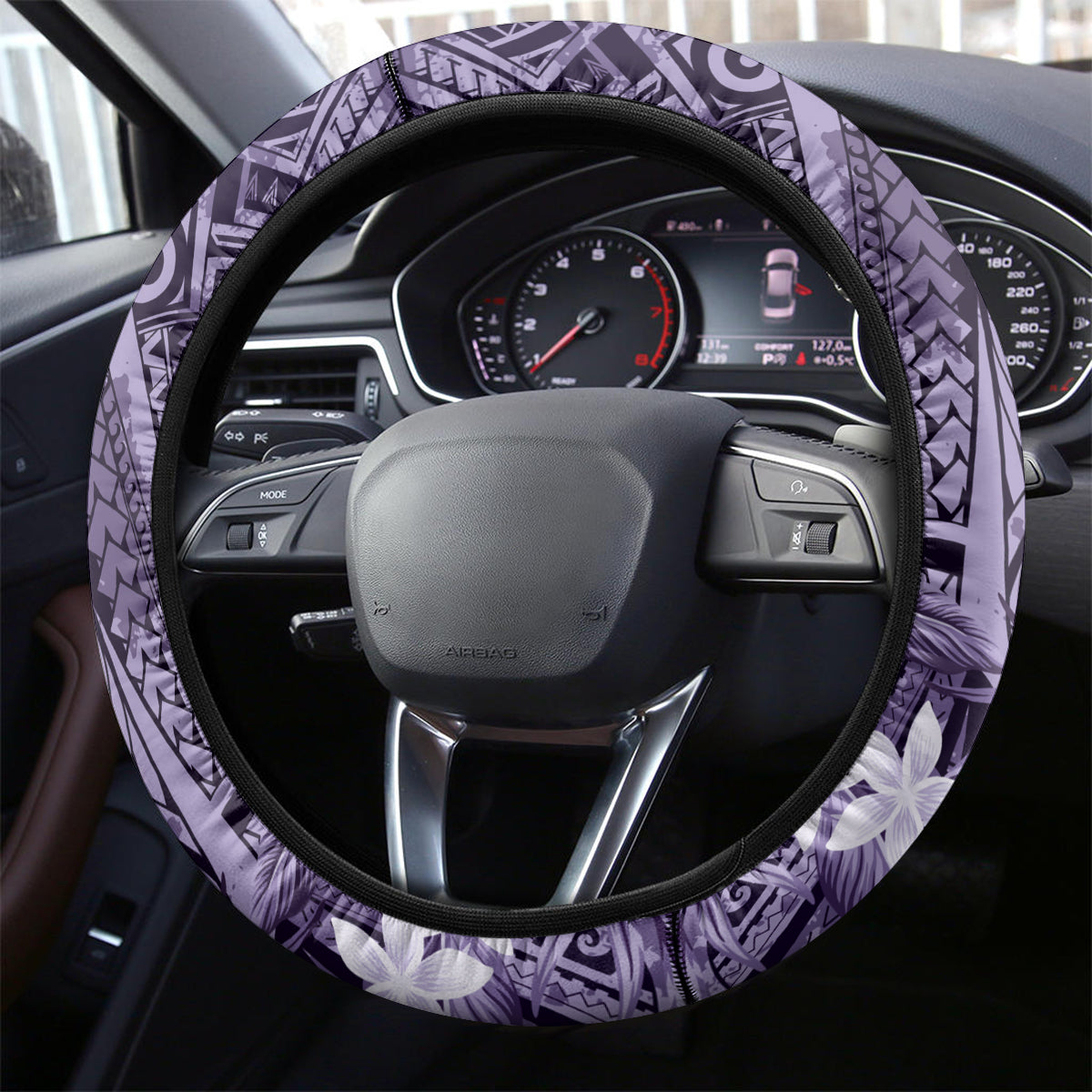 Pacific Beauty Girl Steering Wheel Cover Violet Polyneisan Tribal Vintage Motif