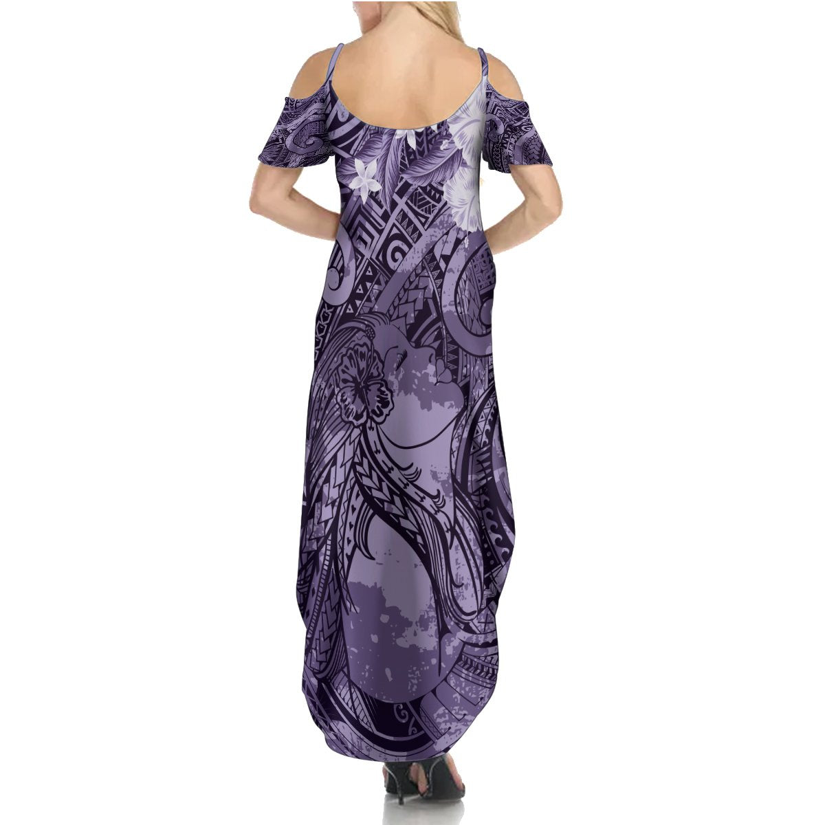 Pacific Beauty Girl Summer Maxi Dress Violet Polyneisan Tribal Vintage Motif LT9 - Polynesian Pride