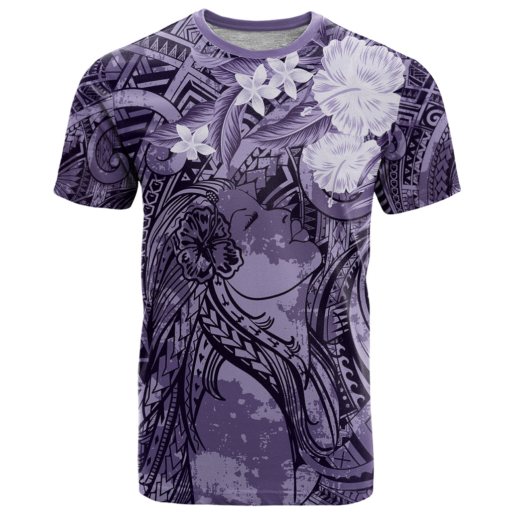 Pacific Beauty Girl T Shirt Violet Polyneisan Tribal Vintage Motif LT9 Violet - Polynesian Pride