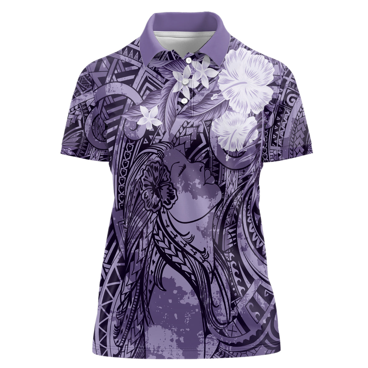 Pacific Beauty Girl Women Polo Shirt Violet Polyneisan Tribal Vintage Motif