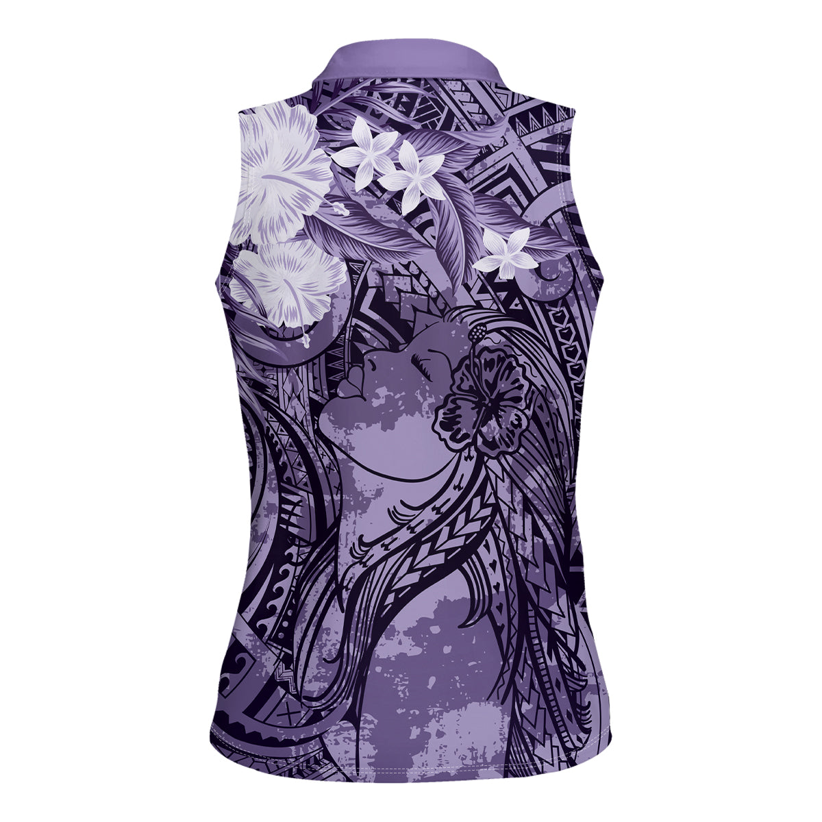 Pacific Beauty Girl Women Sleeveless Polo Shirt Violet Polyneisan Tribal Vintage Motif