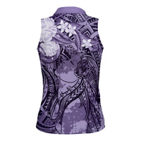 Pacific Beauty Girl Women Sleeveless Polo Shirt Violet Polyneisan Tribal Vintage Motif