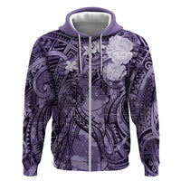 Pacific Beauty Girl Zip Hoodie Violet Polyneisan Tribal Vintage Motif