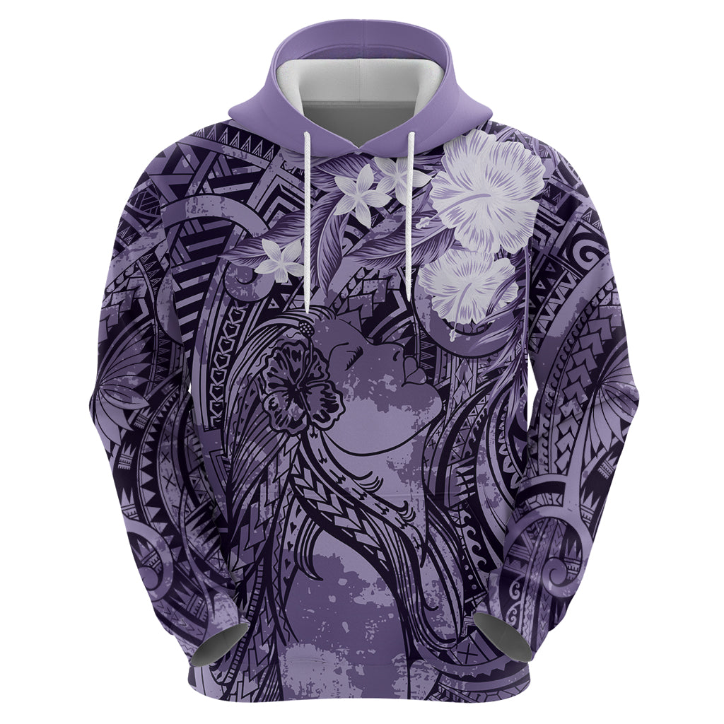 Pacific Beauty Girl Zip Hoodie Violet Polyneisan Tribal Vintage Motif