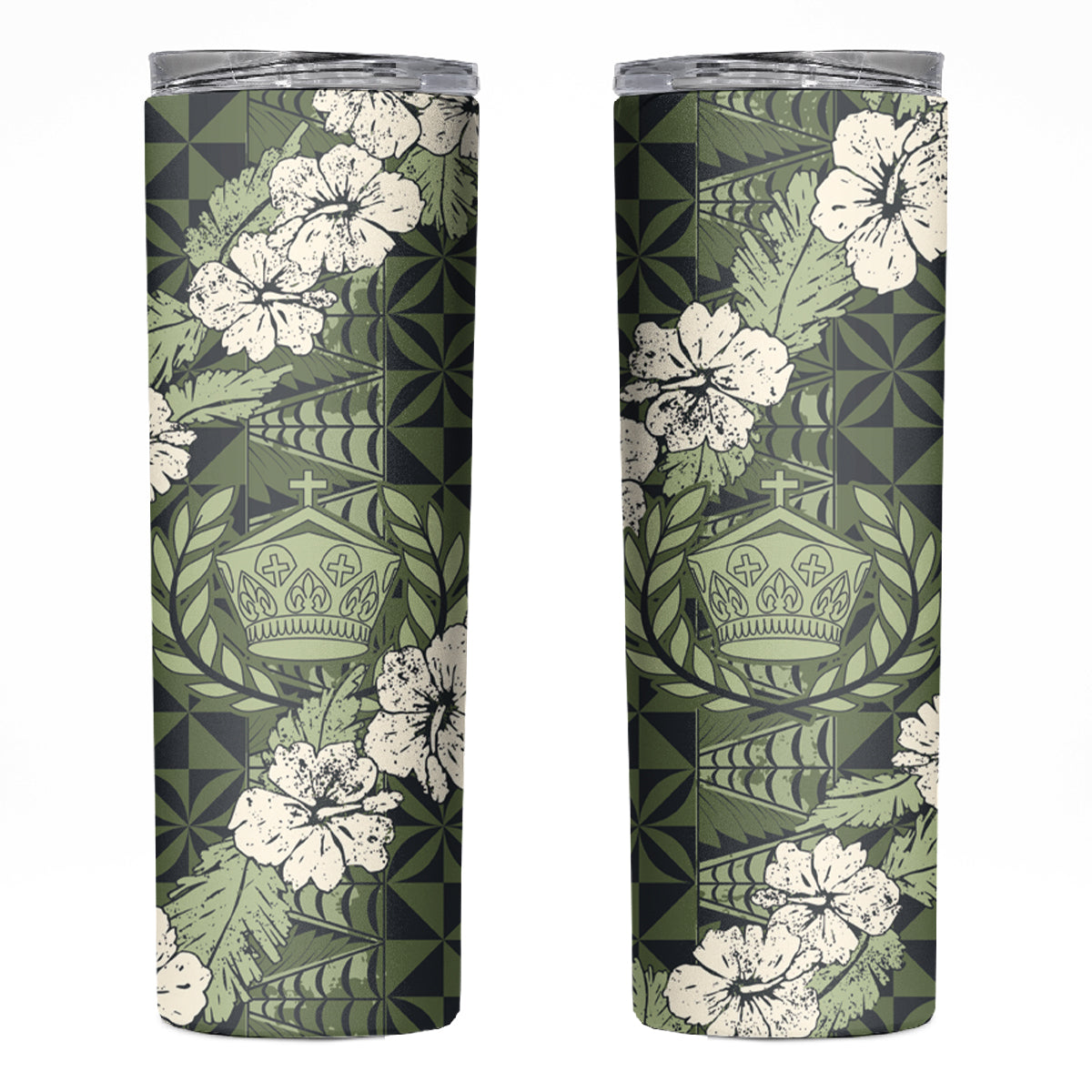 Tongan Kupesi Ngatu Hibiscus Vintage Motif Skinny Tumbler