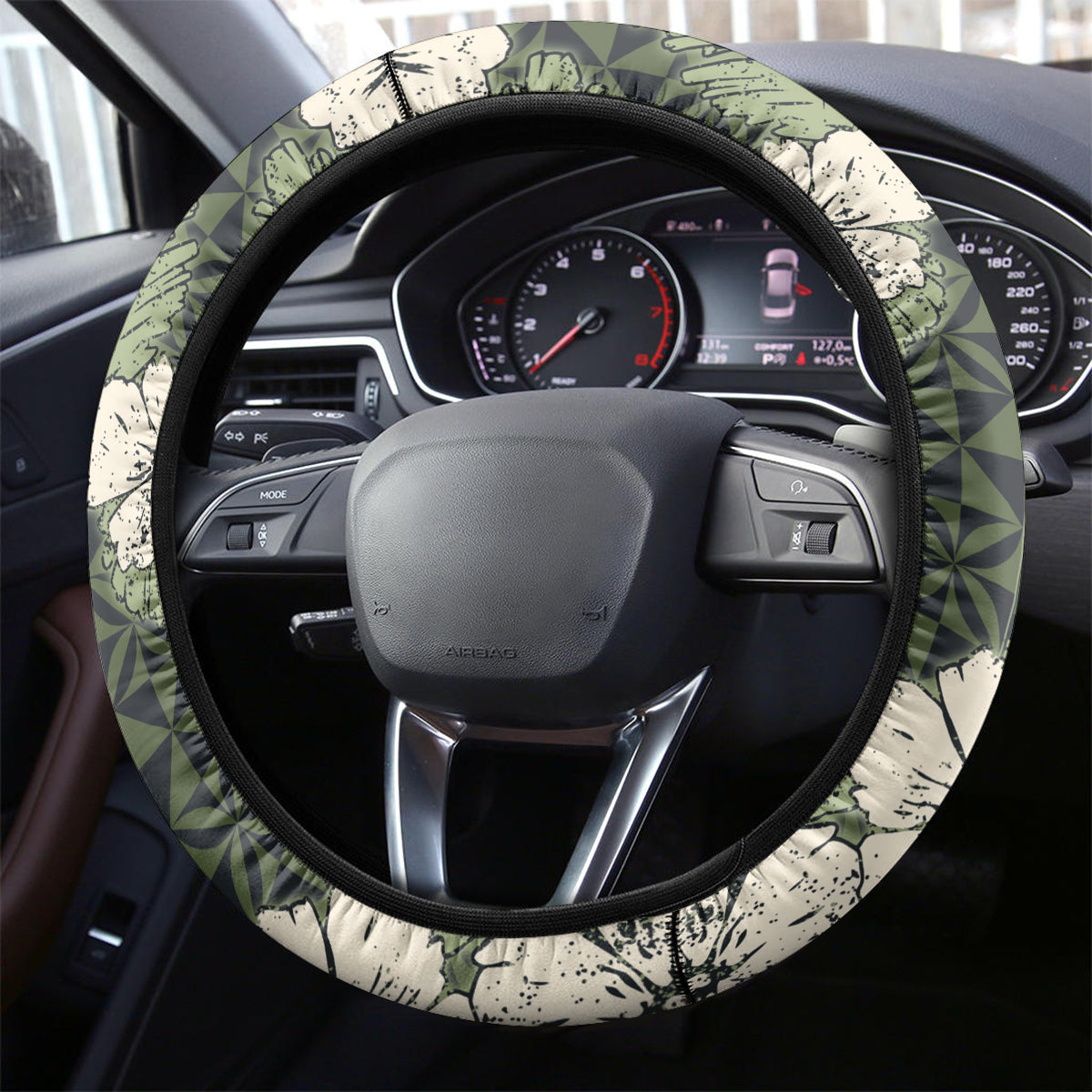 Tongan Kupesi Ngatu Hibiscus Vintage Motif Steering Wheel Cover