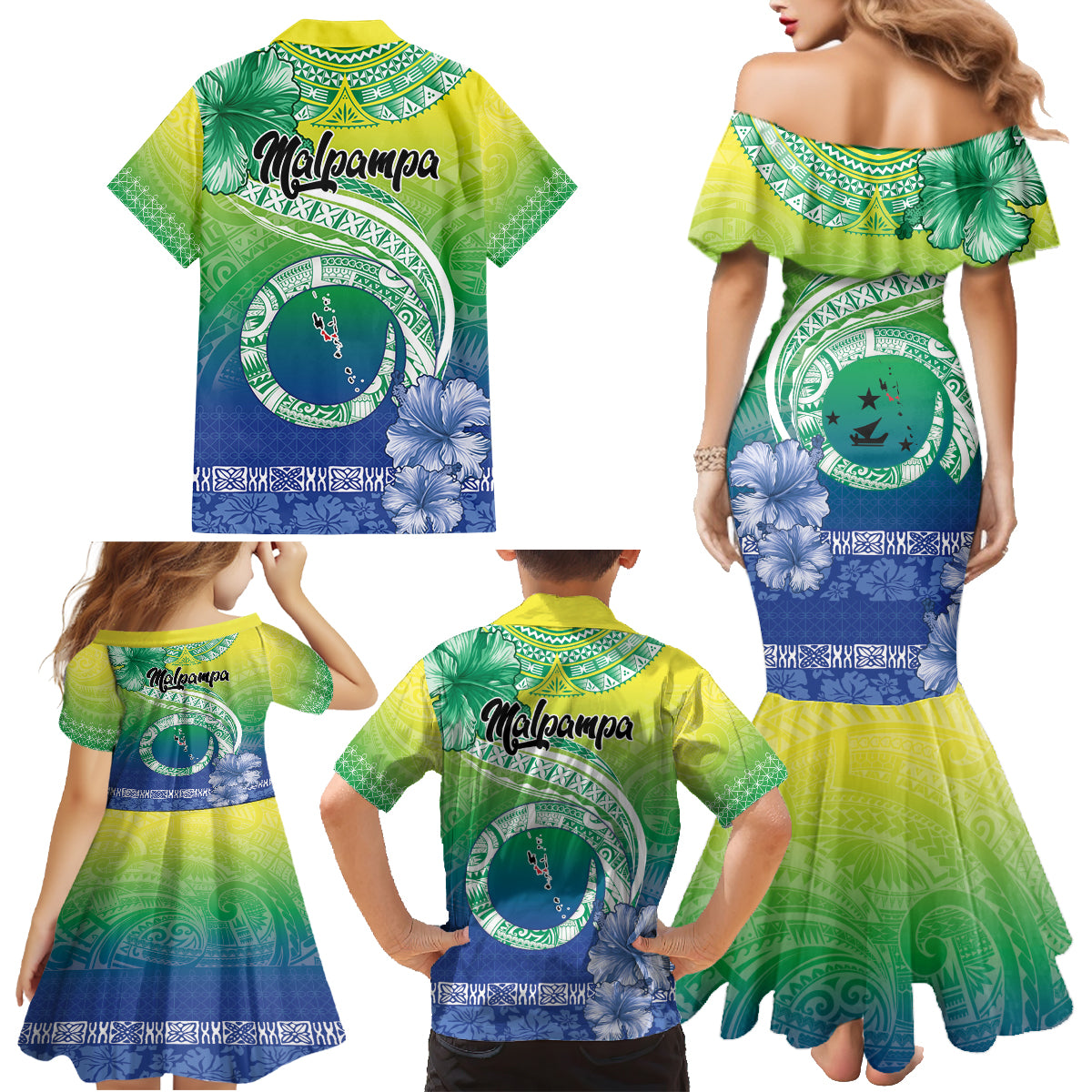 Malpampa Vanuatu Family Matching Mermaid Dress and Hawaiian Shirt Hibiscus Sand Drawing with Pacific Pattern LT9 - Polynesian Pride