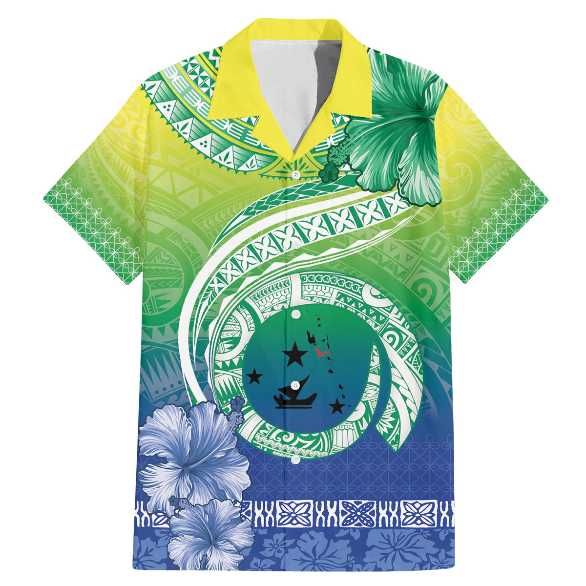 Malpampa Vanuatu Family Matching Mermaid Dress and Hawaiian Shirt Hibiscus Sand Drawing with Pacific Pattern LT9 Dad's Shirt - Short Sleeve Green Art - Polynesian Pride