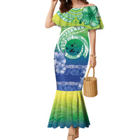 Malpampa Vanuatu Family Matching Mermaid Dress and Hawaiian Shirt Hibiscus Sand Drawing with Pacific Pattern LT9 Mom's Dress Green Art - Polynesian Pride