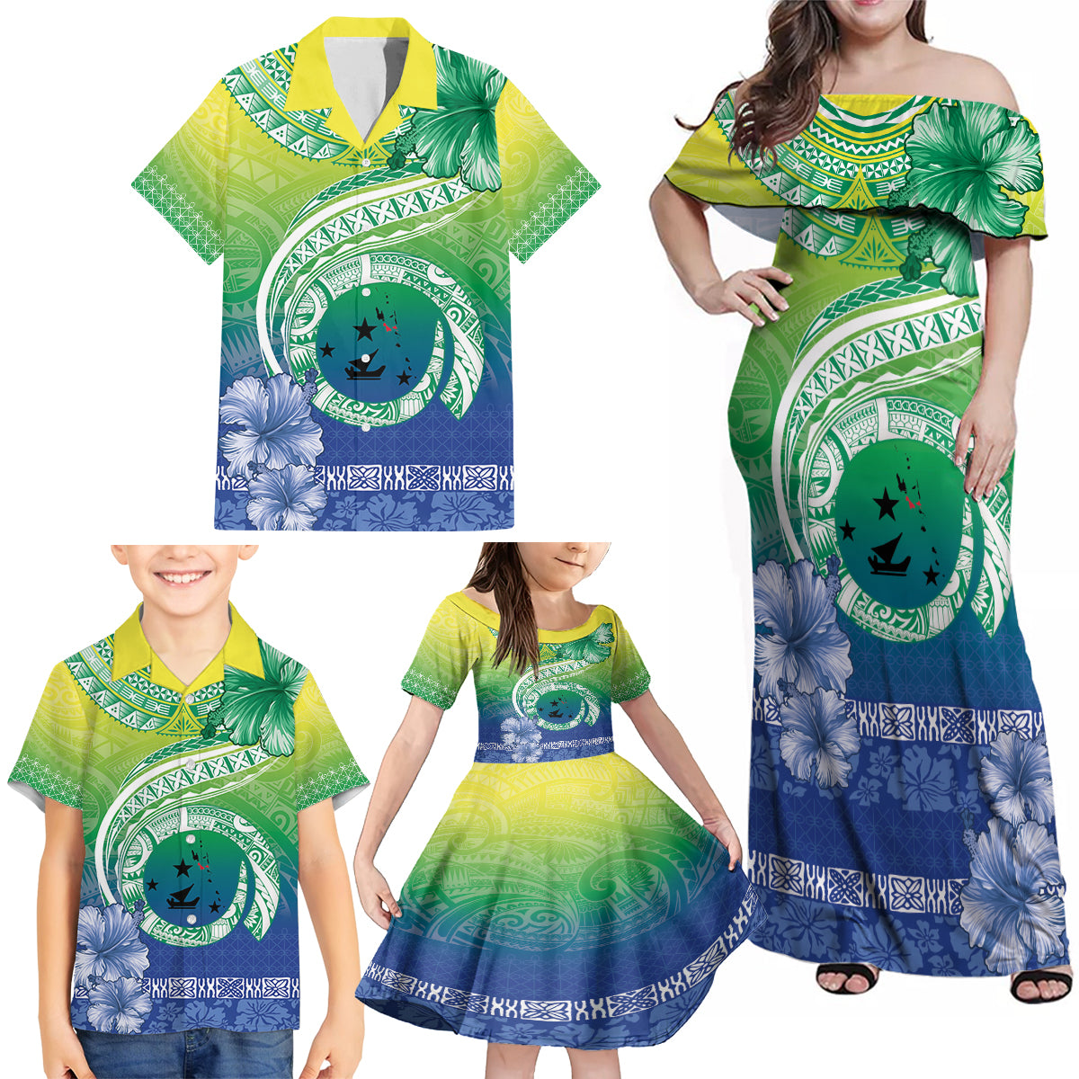 Malpampa Vanuatu Family Matching Off Shoulder Maxi Dress and Hawaiian Shirt Hibiscus Sand Drawing with Pacific Pattern LT9 - Polynesian Pride