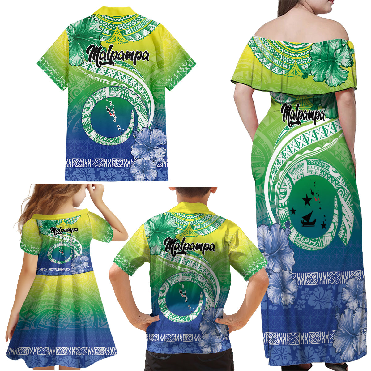 Malpampa Vanuatu Family Matching Off Shoulder Maxi Dress and Hawaiian Shirt Hibiscus Sand Drawing with Pacific Pattern LT9 - Polynesian Pride
