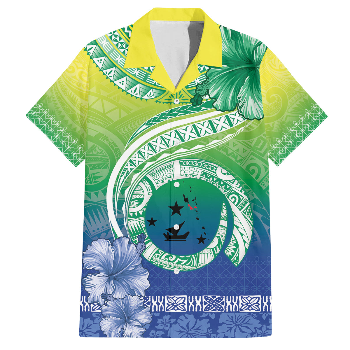 Malpampa Vanuatu Family Matching Off Shoulder Maxi Dress and Hawaiian Shirt Hibiscus Sand Drawing with Pacific Pattern LT9 Dad's Shirt - Short Sleeve Green Art - Polynesian Pride