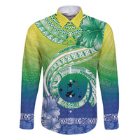 Malpampa Vanuatu Family Matching Puletasi and Hawaiian Shirt Hibiscus Sand Drawing with Pacific Pattern LT9 Dad's Shirt - Long Sleeve Green Art - Polynesian Pride