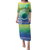 Malpampa Vanuatu Family Matching Puletasi and Hawaiian Shirt Hibiscus Sand Drawing with Pacific Pattern LT9 Mom's Dress Green Art - Polynesian Pride