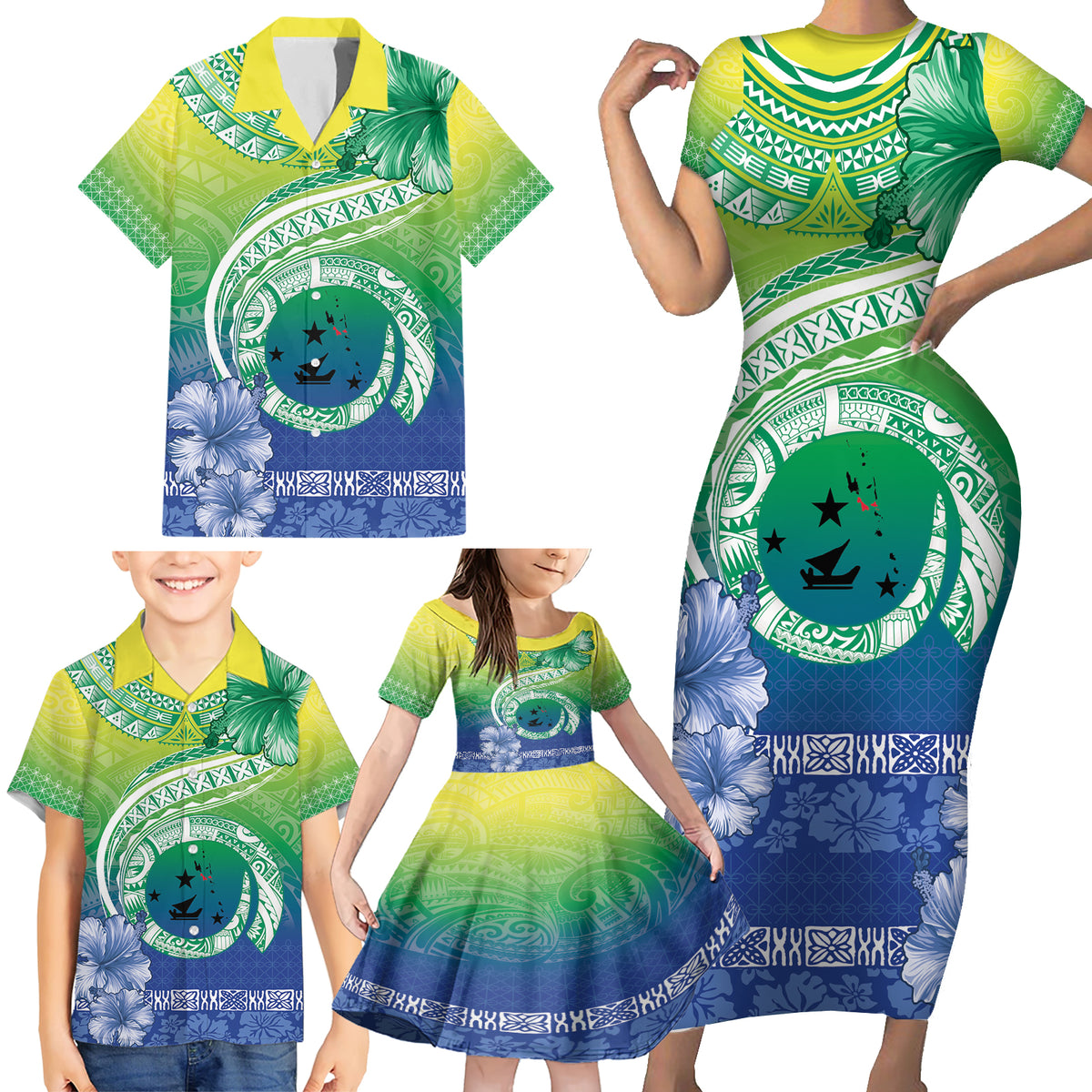 Malpampa Vanuatu Family Matching Short Sleeve Bodycon Dress and Hawaiian Shirt Hibiscus Sand Drawing with Pacific Pattern LT9 - Polynesian Pride
