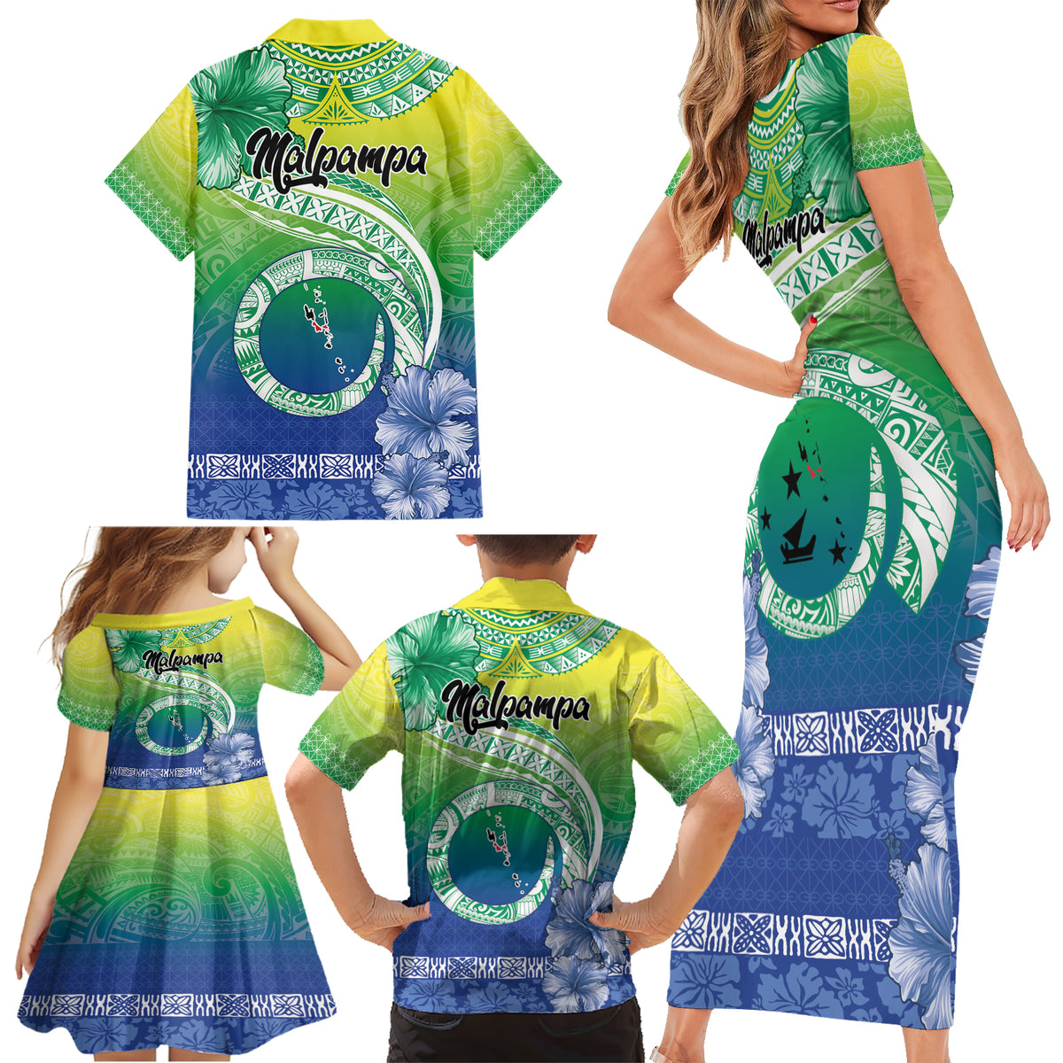 Malpampa Vanuatu Family Matching Short Sleeve Bodycon Dress and Hawaiian Shirt Hibiscus Sand Drawing with Pacific Pattern LT9 - Polynesian Pride