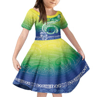 Malpampa Vanuatu Family Matching Summer Maxi Dress and Hawaiian Shirt Hibiscus Sand Drawing with Pacific Pattern LT9 Daughter's Dress Green Art - Polynesian Pride