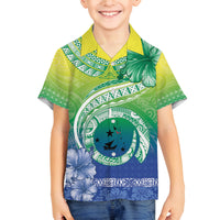 Malpampa Vanuatu Family Matching Tank Maxi Dress and Hawaiian Shirt Hibiscus Sand Drawing with Pacific Pattern LT9 Son's Shirt Green Art - Polynesian Pride