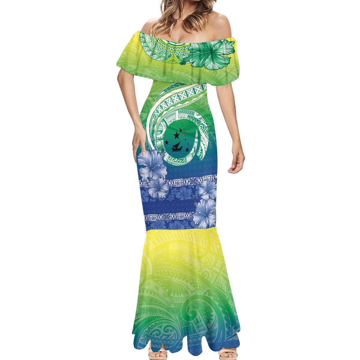Malpampa Vanuatu Mermaid Dress Hibiscus Sand Drawing with Pacific Pattern LT9 - Polynesian Pride