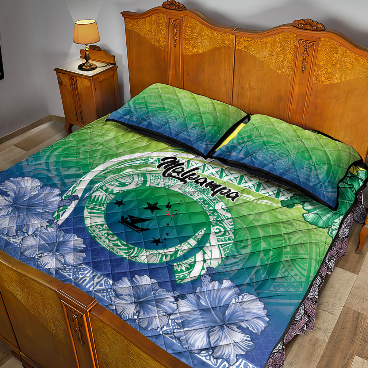 Malpampa Vanuatu Quilt Bed Set Hibiscus Sand Drawing with Pacific Pattern