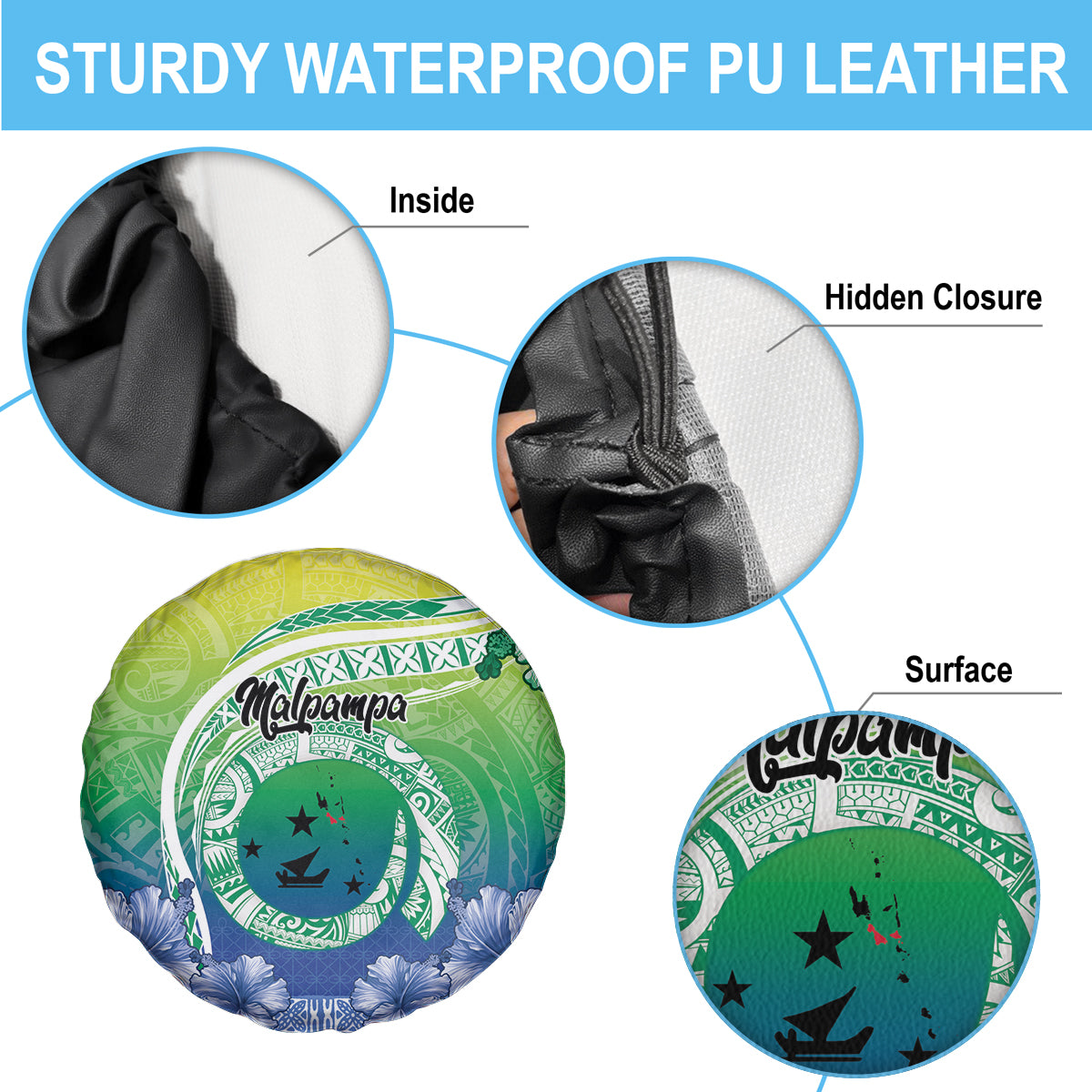 Malpampa Vanuatu Spare Tire Cover Hibiscus Sand Drawing with Pacific Pattern