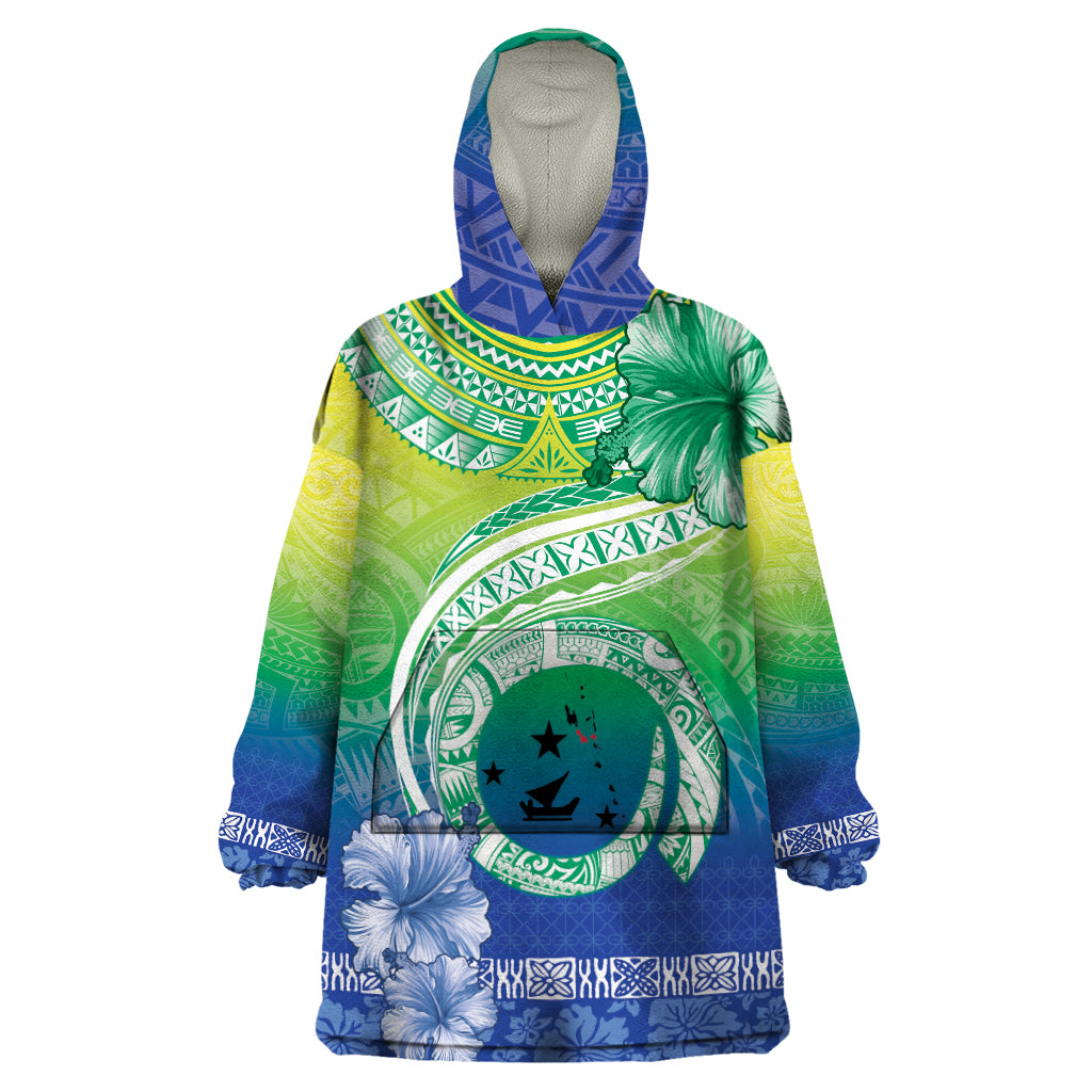 Malpampa Vanuatu Wearable Blanket Hoodie Hibiscus Sand Drawing with Pacific Pattern LT9 One Size Green Art - Polynesian Pride