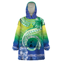 Malpampa Vanuatu Wearable Blanket Hoodie Hibiscus Sand Drawing with Pacific Pattern LT9 One Size Green Art - Polynesian Pride