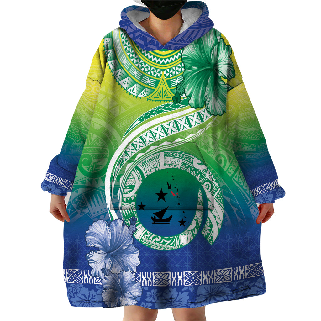 Malpampa Vanuatu Wearable Blanket Hoodie Hibiscus Sand Drawing with Pacific Pattern LT9 - Polynesian Pride