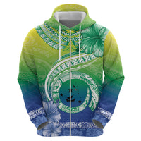 Malpampa Vanuatu Zip Hoodie Hibiscus Sand Drawing with Pacific Pattern