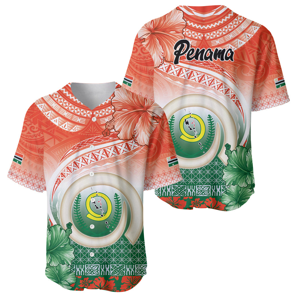 Penama Vanuatu Baseball Jersey Hibiscus Sand Drawing with Pacific Pattern LT9 - Polynesian Pride