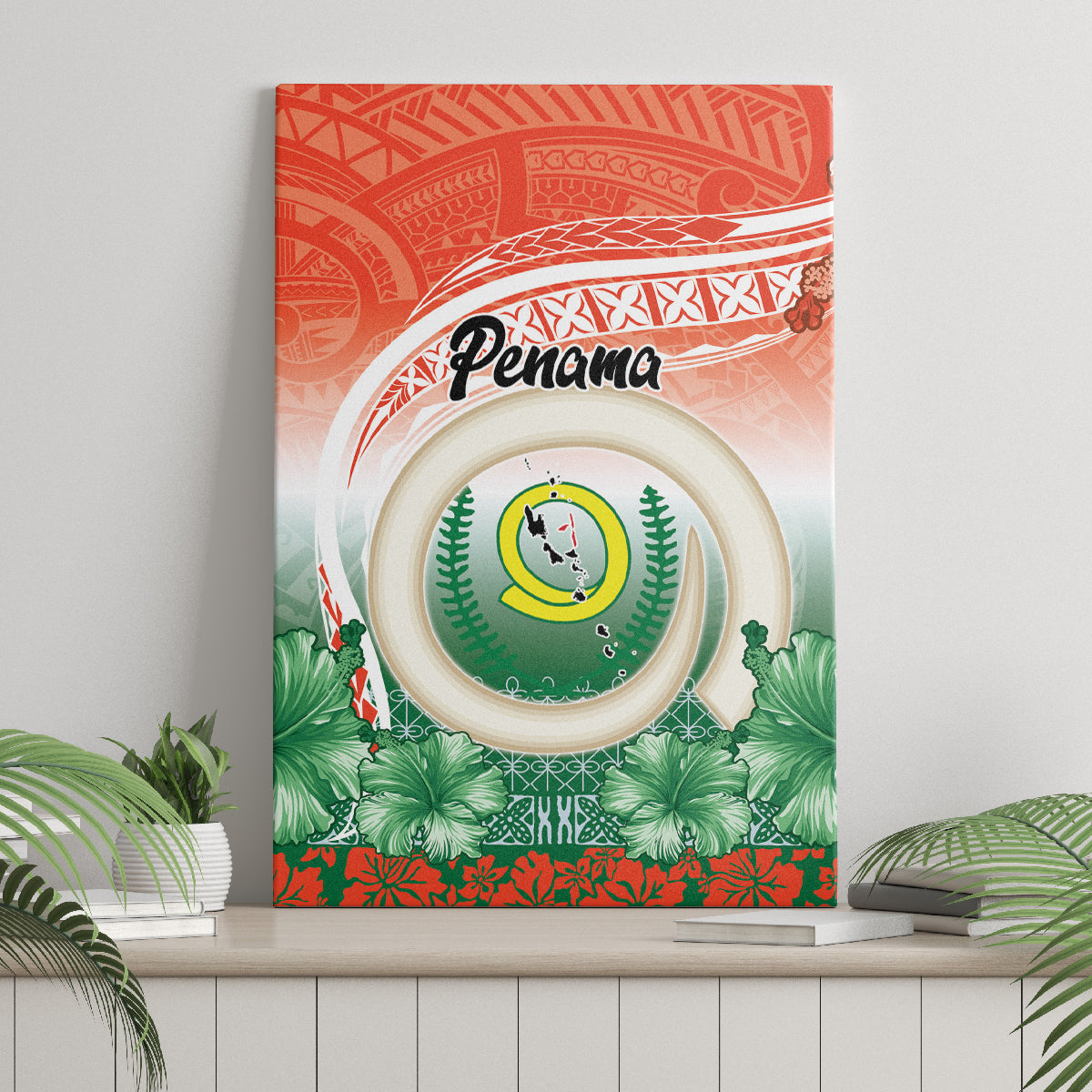 Penama Vanuatu Canvas Wall Art Hibiscus Sand Drawing with Pacific Pattern