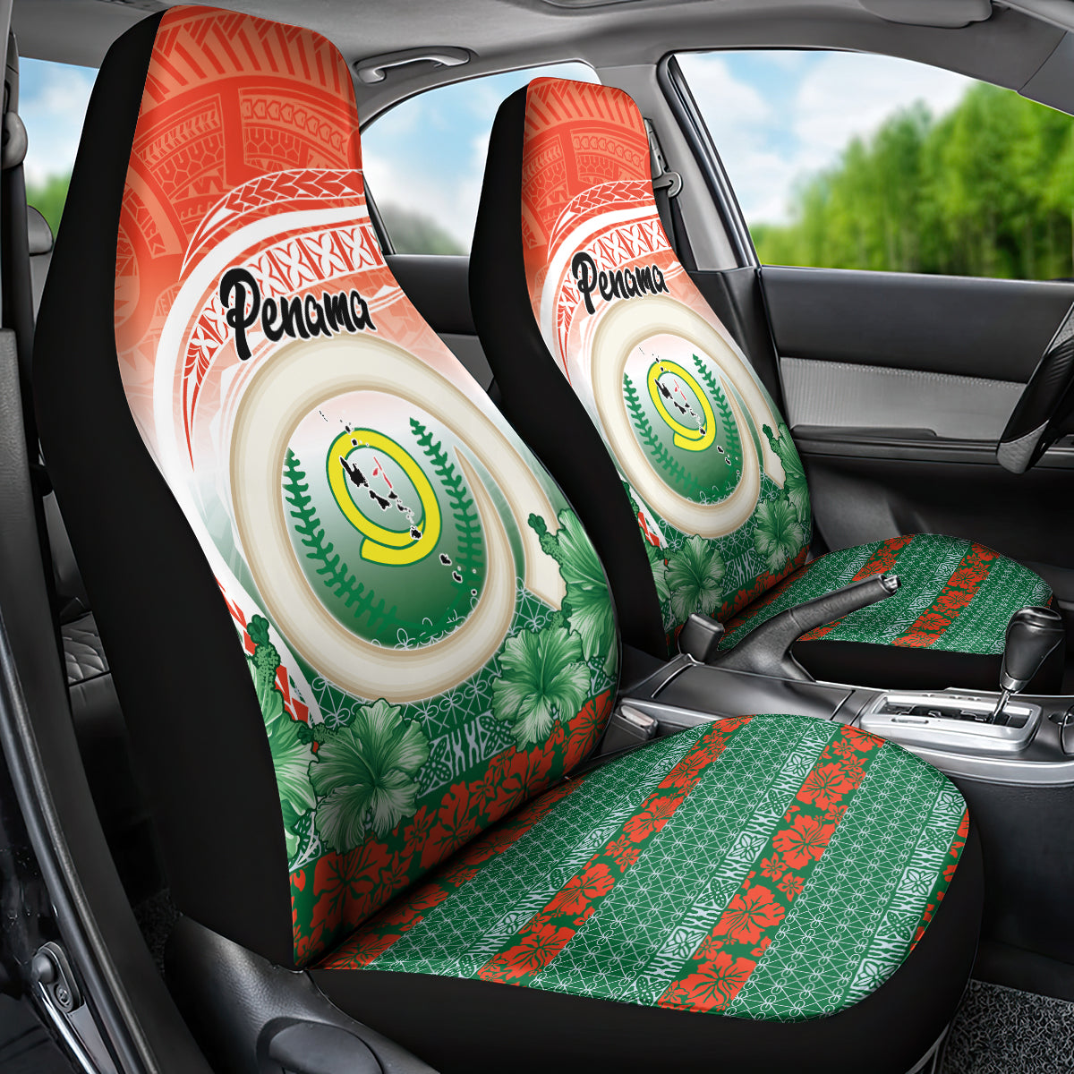 Penama Vanuatu Car Seat Cover Hibiscus Sand Drawing with Pacific Pattern