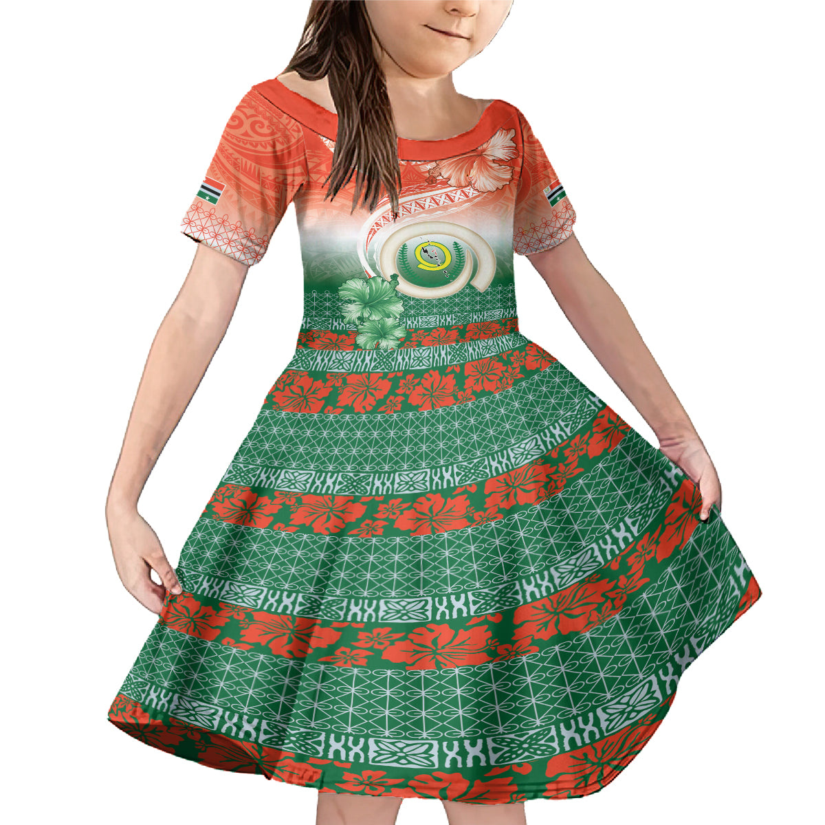 Penama Vanuatu Family Matching Mermaid Dress and Hawaiian Shirt Hibiscus Sand Drawing with Pacific Pattern LT9 Daughter's Dress Red Art - Polynesian Pride
