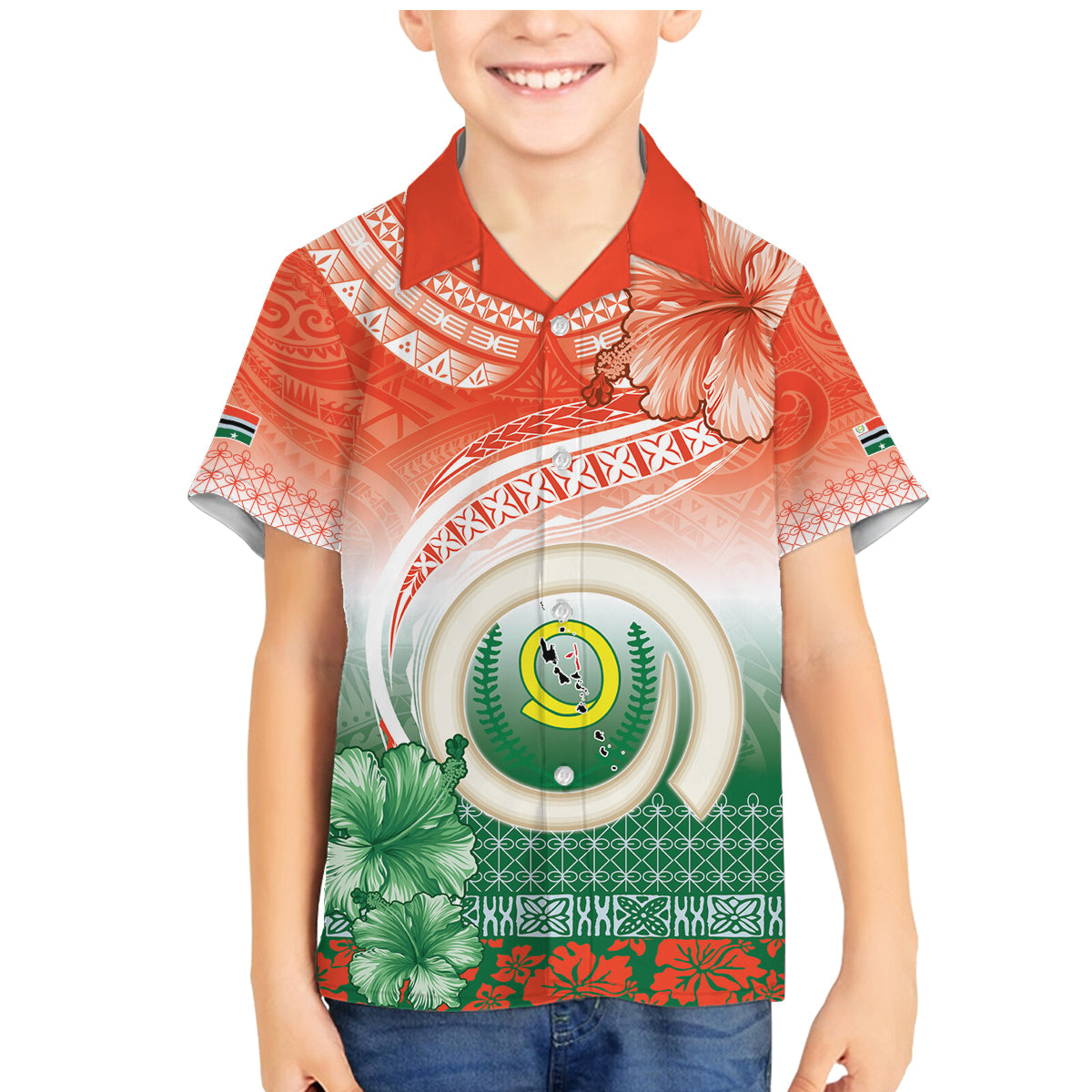 Penama Vanuatu Family Matching Mermaid Dress and Hawaiian Shirt Hibiscus Sand Drawing with Pacific Pattern LT9 Son's Shirt Red Art - Polynesian Pride