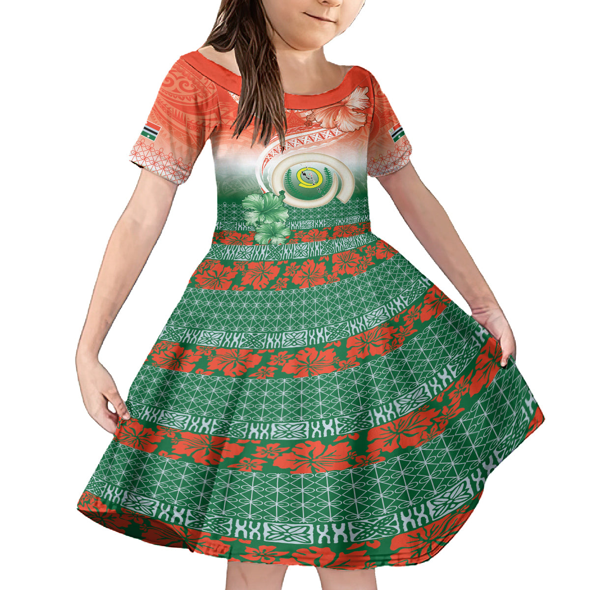 Penama Vanuatu Family Matching Off Shoulder Maxi Dress and Hawaiian Shirt Hibiscus Sand Drawing with Pacific Pattern LT9 Daughter's Dress Red Art - Polynesian Pride