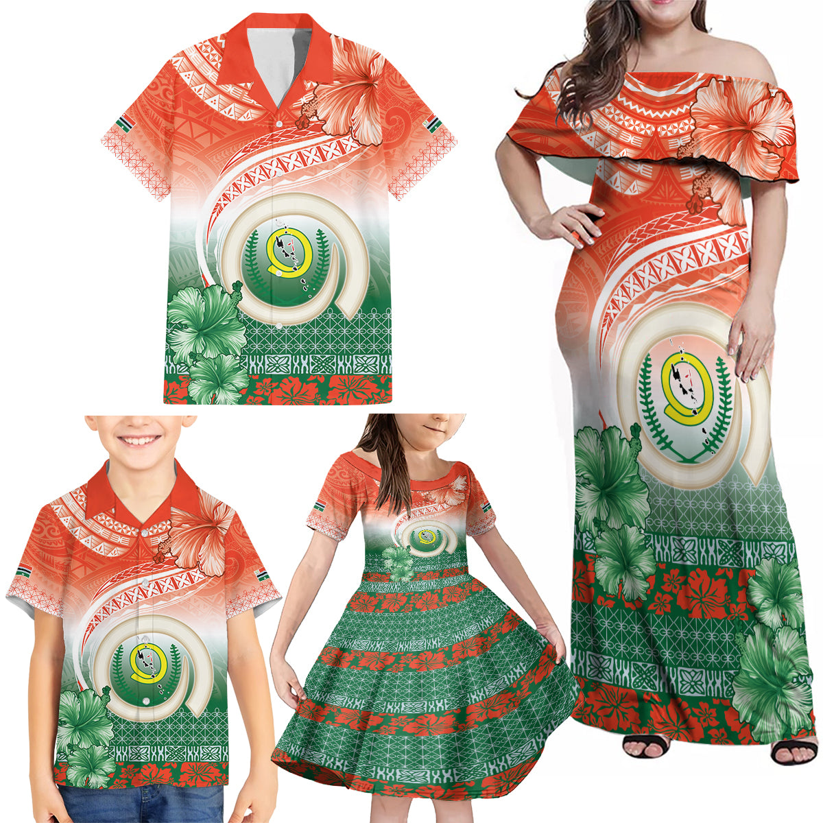 Penama Vanuatu Family Matching Off Shoulder Maxi Dress and Hawaiian Shirt Hibiscus Sand Drawing with Pacific Pattern LT9 - Polynesian Pride