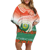 Penama Vanuatu Family Matching Off Shoulder Short Dress and Hawaiian Shirt Hibiscus Sand Drawing with Pacific Pattern LT9 Mom's Dress Red Art - Polynesian Pride