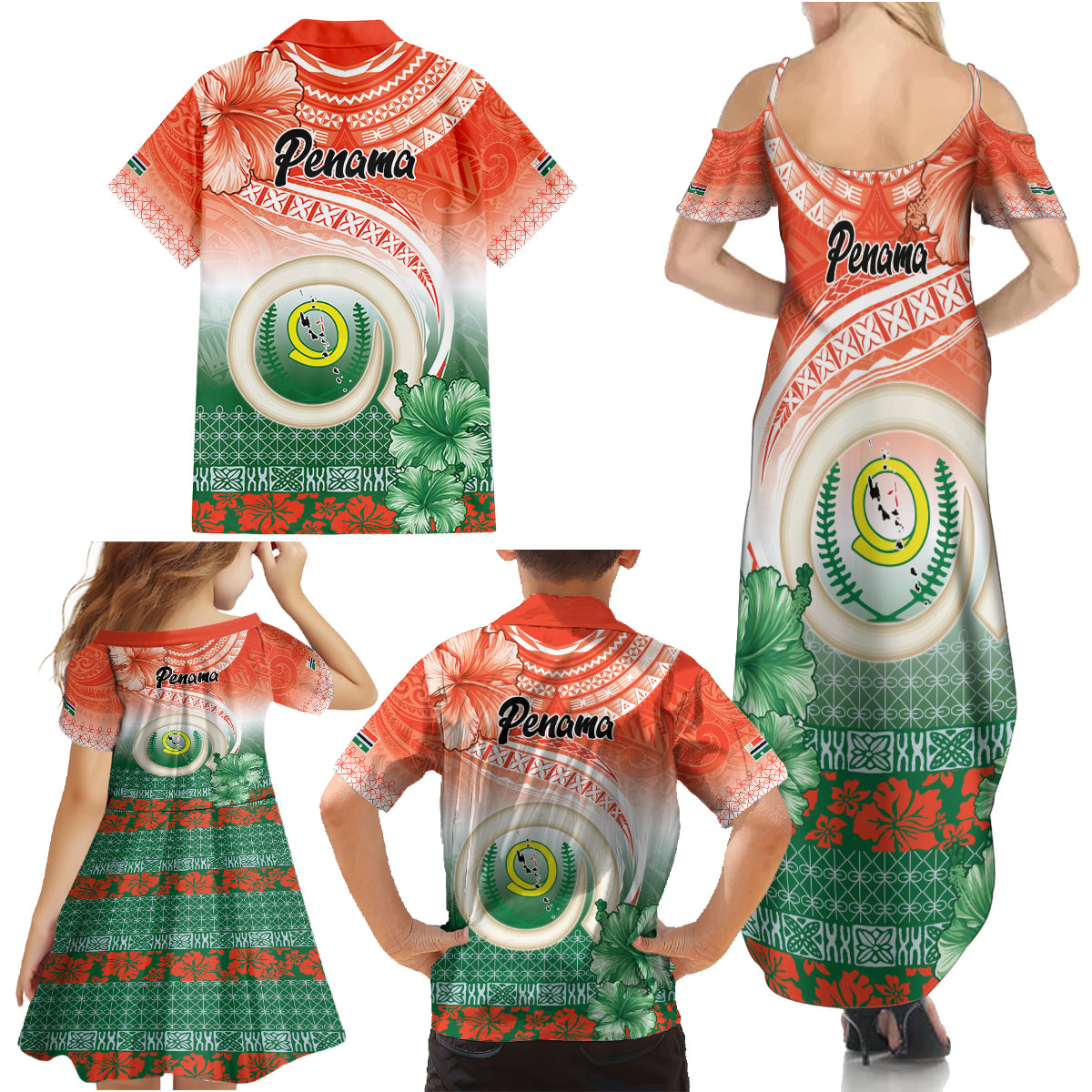 Penama Vanuatu Family Matching Summer Maxi Dress and Hawaiian Shirt Hibiscus Sand Drawing with Pacific Pattern LT9 - Polynesian Pride