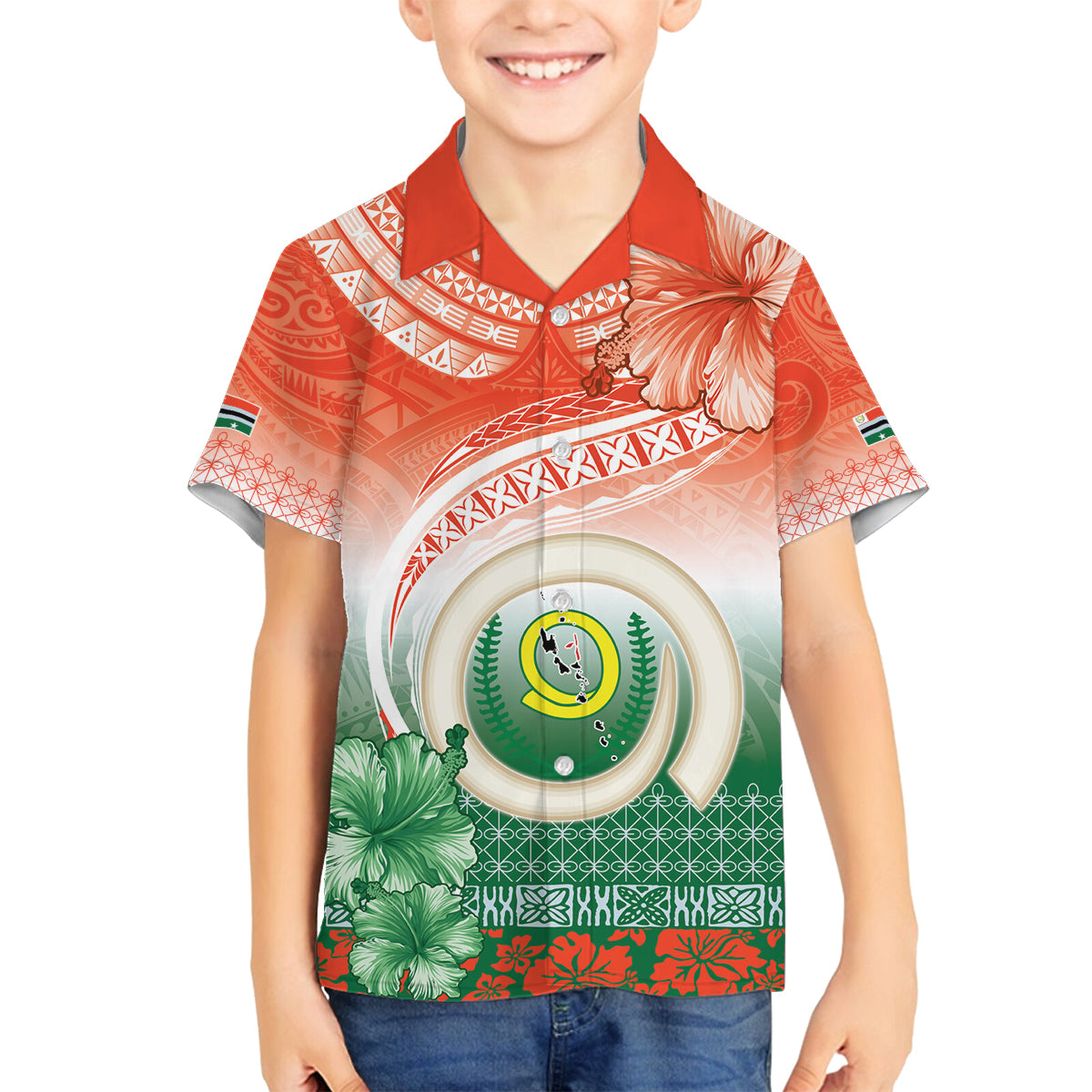 Penama Vanuatu Family Matching Tank Maxi Dress and Hawaiian Shirt Hibiscus Sand Drawing with Pacific Pattern LT9 Son's Shirt Red Art - Polynesian Pride