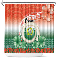 Penama Vanuatu Shower Curtain Hibiscus Sand Drawing with Pacific Pattern