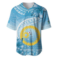 Sanma Vanuatu Baseball Jersey Hibiscus Sand Drawing with Pacific Pattern LT9 Blue Art - Polynesian Pride