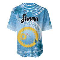 Sanma Vanuatu Baseball Jersey Hibiscus Sand Drawing with Pacific Pattern LT9 - Polynesian Pride
