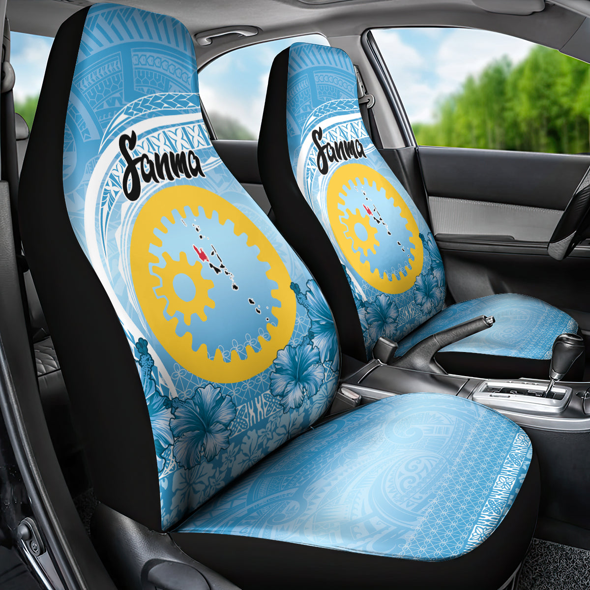 Sanma Vanuatu Car Seat Cover Hibiscus Sand Drawing with Pacific Pattern