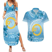 Sanma Vanuatu Couples Matching Summer Maxi Dress and Hawaiian Shirt Hibiscus Sand Drawing with Pacific Pattern LT9 Blue Art - Polynesian Pride