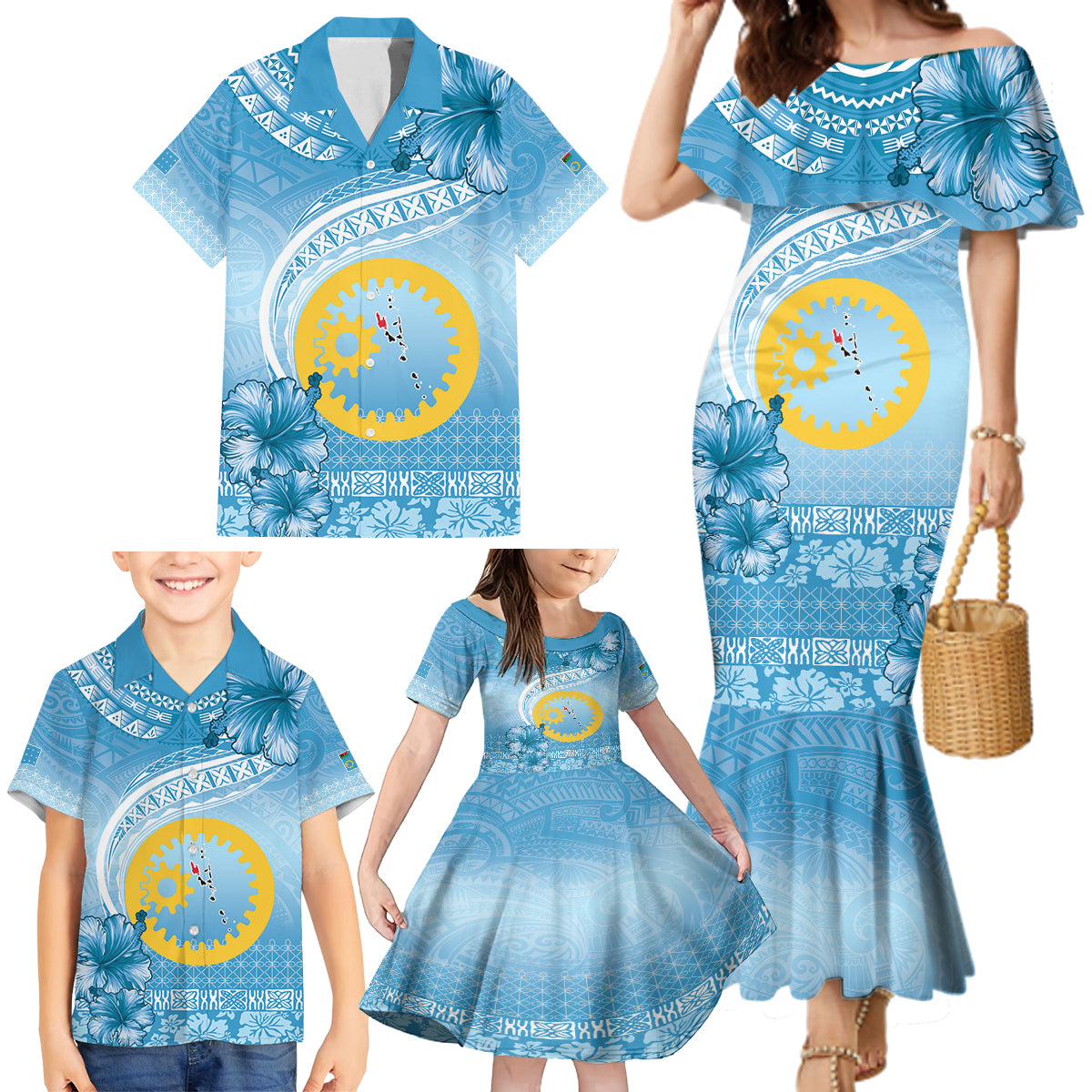 Sanma Vanuatu Family Matching Mermaid Dress and Hawaiian Shirt Hibiscus Sand Drawing with Pacific Pattern LT9 - Polynesian Pride