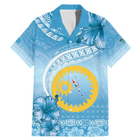 Sanma Vanuatu Family Matching Mermaid Dress and Hawaiian Shirt Hibiscus Sand Drawing with Pacific Pattern LT9 Dad's Shirt - Short Sleeve Blue Art - Polynesian Pride