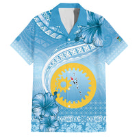 Sanma Vanuatu Family Matching Off Shoulder Maxi Dress and Hawaiian Shirt Hibiscus Sand Drawing with Pacific Pattern LT9 Dad's Shirt - Short Sleeve Blue Art - Polynesian Pride