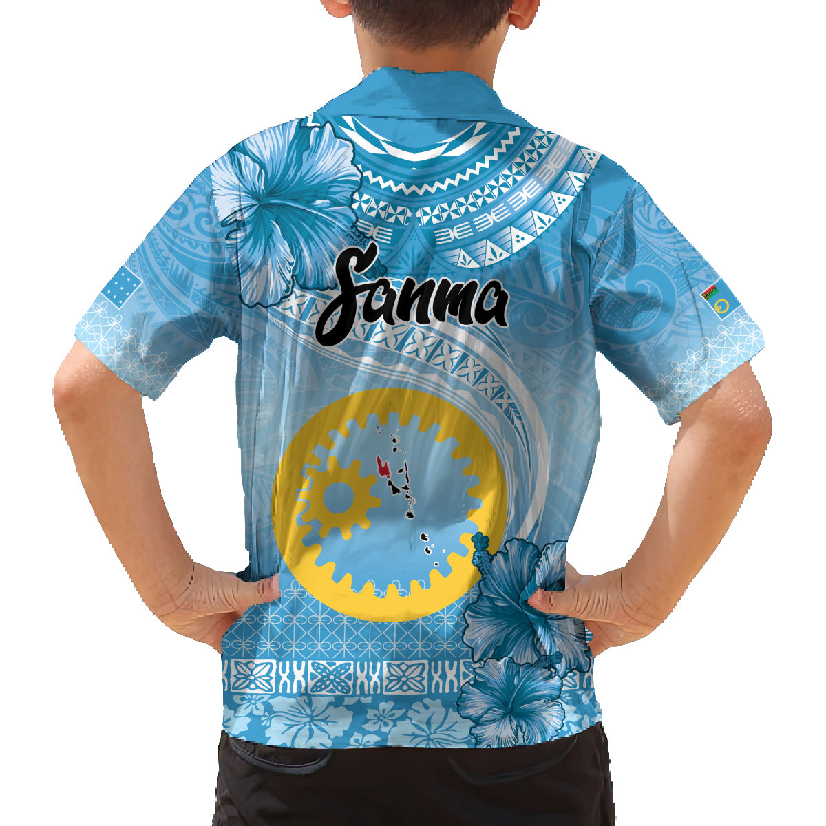 Sanma Vanuatu Family Matching Off Shoulder Short Dress and Hawaiian Shirt Hibiscus Sand Drawing with Pacific Pattern LT9 - Polynesian Pride