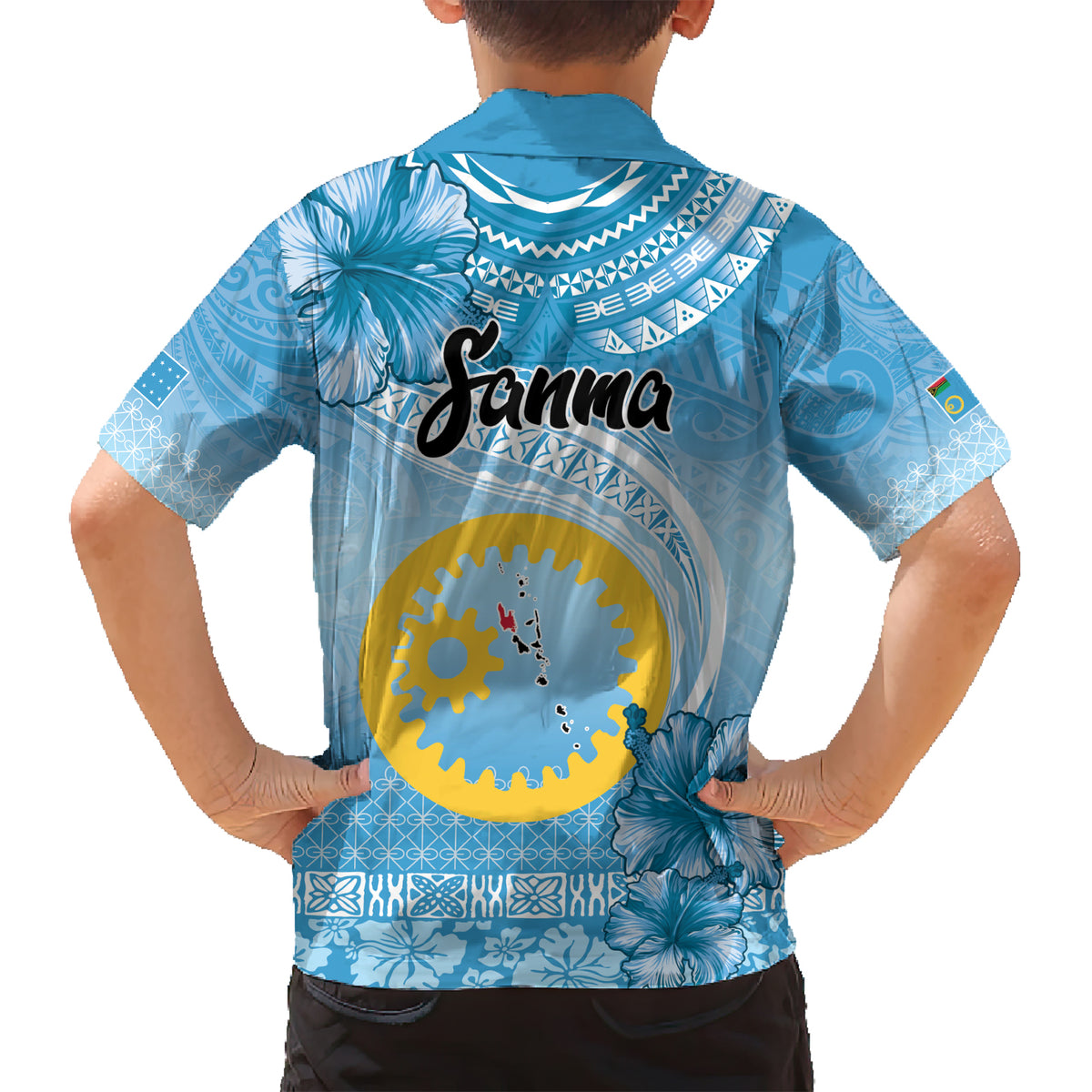 Sanma Vanuatu Family Matching Short Sleeve Bodycon Dress and Hawaiian Shirt Hibiscus Sand Drawing with Pacific Pattern LT9 - Polynesian Pride